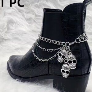 Skull Goth Boot Chain, Silvertone, New